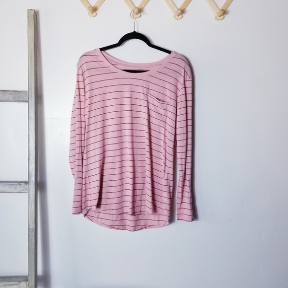 ANA PINK WITH RED STRIPES LONG SLEEVE POCKET TEE SIZE LARGE - Picture 1 of 10